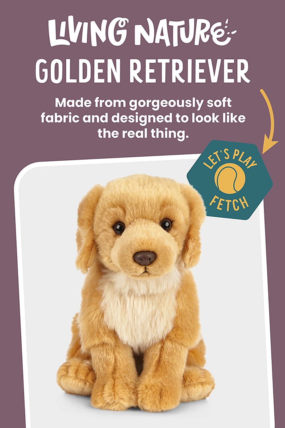 Living Nature Golden Retriever Plush Toy, 8" Dog, Eco-Friendly