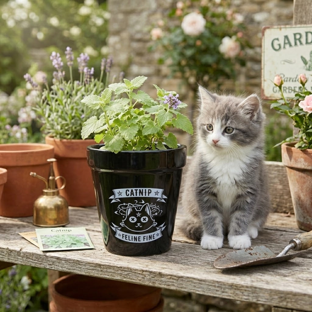 Alchemy England Gothic Planter Black Ceramic Catnip Feline Fine Flower Pot
