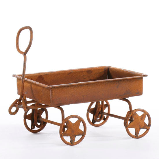 Miniature Rusted Metal Primitive Wagon with Star Wheels Fairy Garden Mini Decor