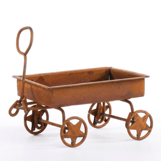 Miniature Rusted Metal Primitive Wagon with Star Wheels Fairy Garden Mini Decor
