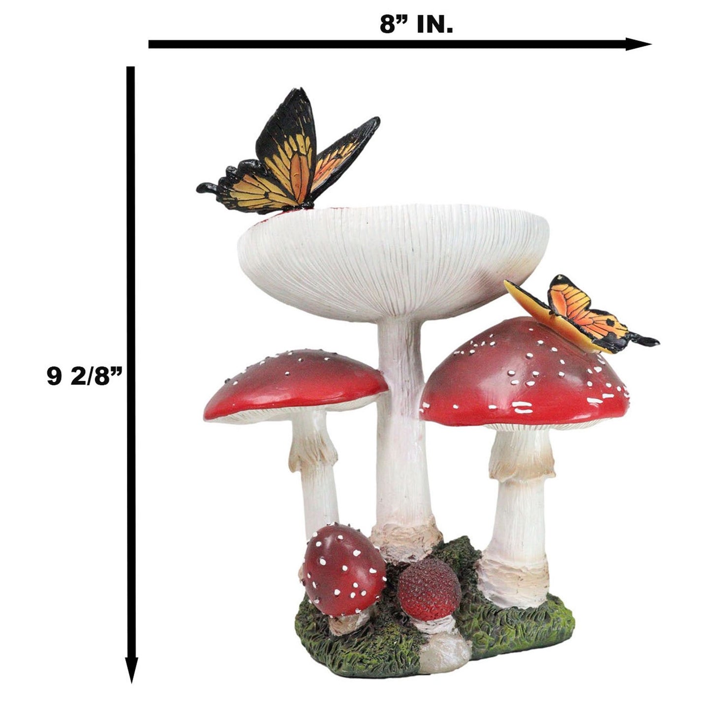 Whimsical 9" Red Toadstool Mushroom Garden Figurine with Monarch Butterflies