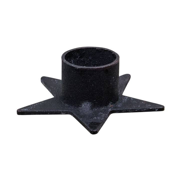 Primitive Burnt Ivory Crow Timer Taper Candle & Black Star Holder Set