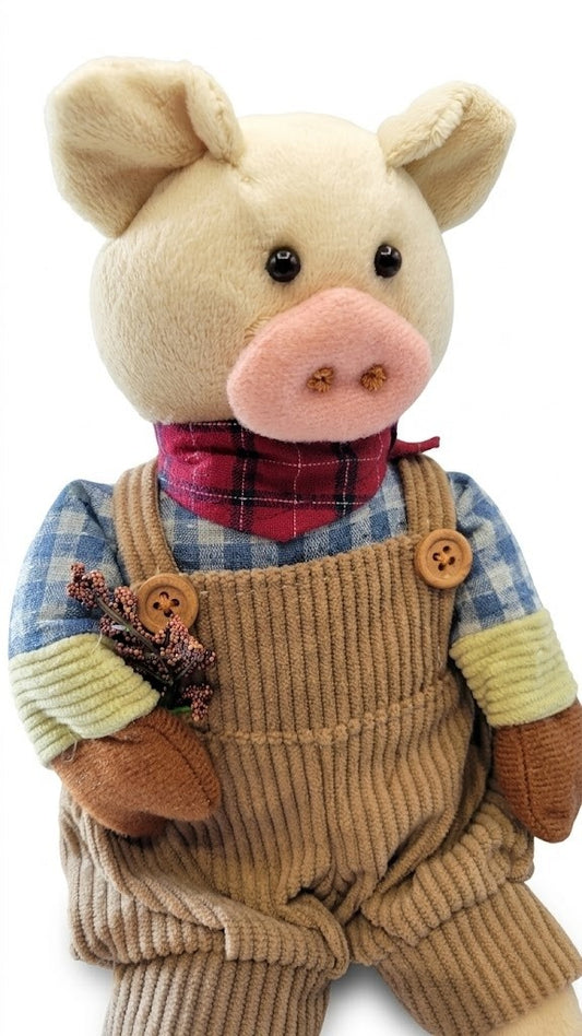 Barnyard Farmhouse Friends Dangle Legs Pig 12" Plush Fabric Shelf Sitter