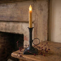 Primitive 8.5" Black Metal Chamberstick Candle Holder with Timer Taper Candle