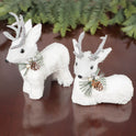 White Sisal Christmas Small Deer Set with Glitter Antlers, Holiday Shelf Decor
