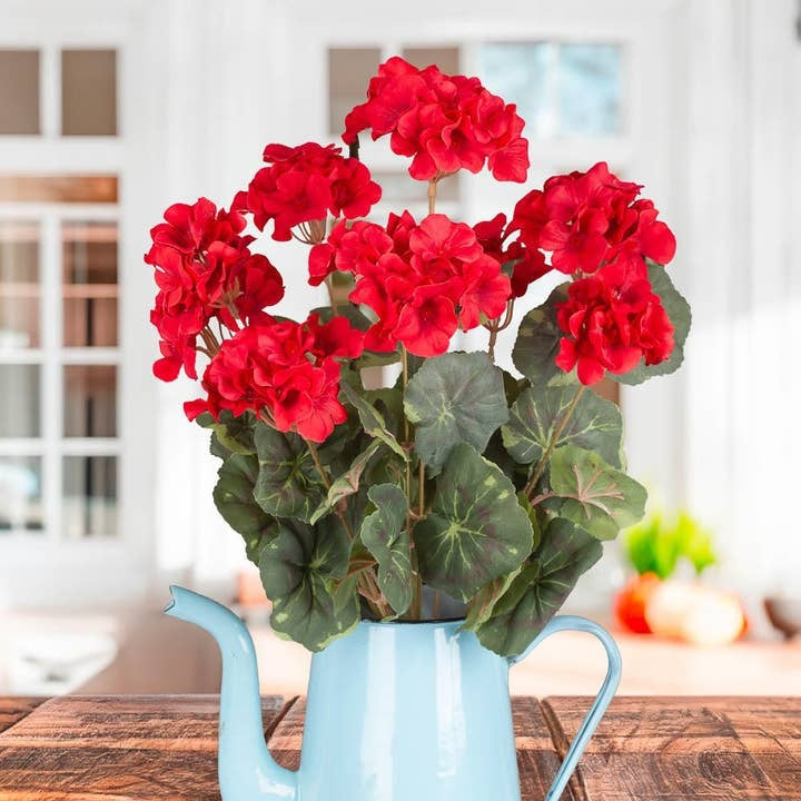 Regal Red Artificial 18" Geranium Flowers Bouquet, Bush