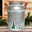 Rustic Galvanized Milk Can with Embossed Golden Deer & Forest Winter Decor 10.5"