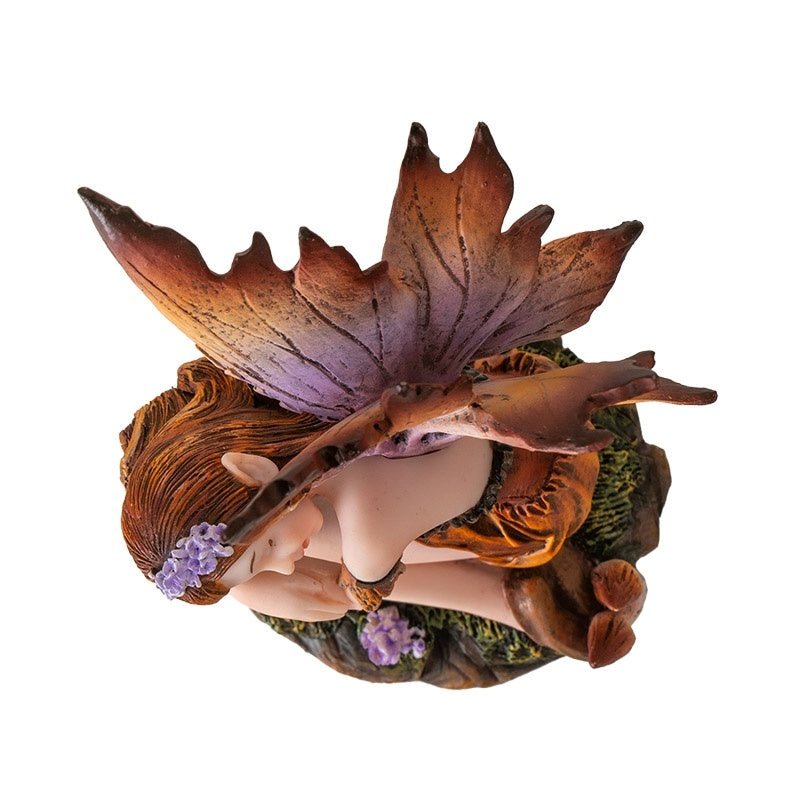 Miniature Sleeping Fairy Figurine with Leaf Wings, Woodland Faery Decor