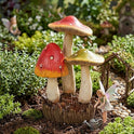 Toadstool Mushrooms Trio, Red and Green with Polka Dots, Fairy Garden Statuette