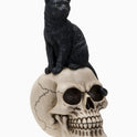 Black Cat on Skull Figurine Gothic Halloween Decor Small Resin 9 1/2" Statuette