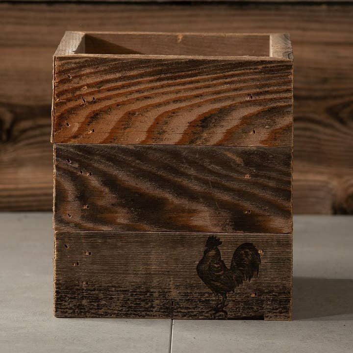 Rustic Wood Farmhouse Crock Rooster Planter, Handmade 100% Reclaimed Wood