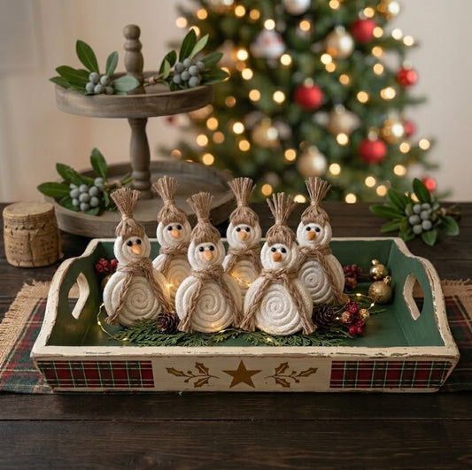 Primitive Fabric Snowmen Bowl Fillers, Set of 6, Rustic Winter and Holiday Decor