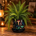 Enchanted Dark Forest 4" Ceramic Planter, Luna Moth & Mushroom Pot with Saucer