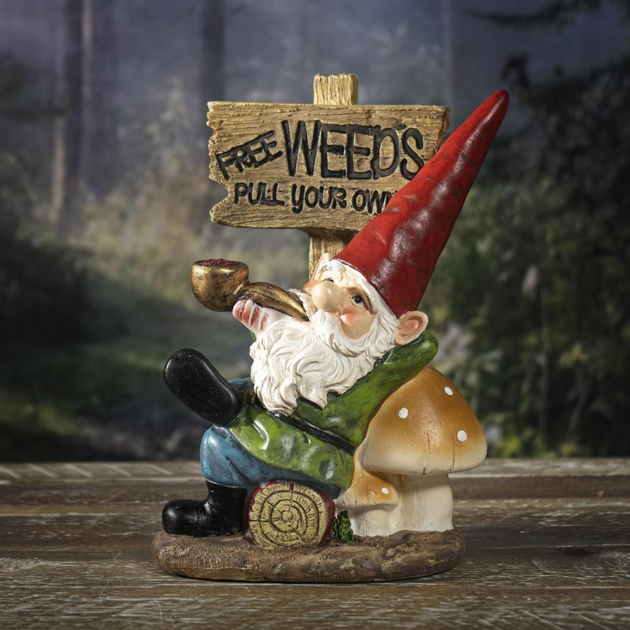 Funny "Free Weeds" Garden Gnome Statue, 7.5" Durable Polyresin Figurine