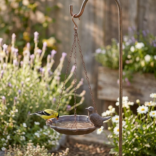 Cast Iron Decorative Antique Brown Hanging Bird Bath and Bird Seed Feeder