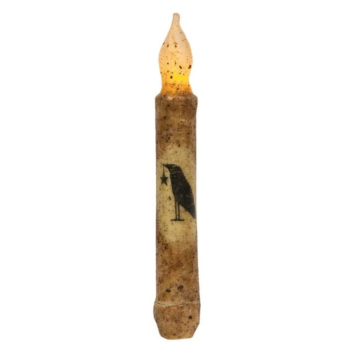Primitive Burnt Ivory Crow Timer Taper Candle & Black Star Holder Set