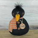 Coop the Baby Crow, Primitive Rustic Fabric Sitter with Bell Buttons & Scar
