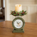 Distressed Vintage Style Green Winter Wishes Deer Metal Scale 7" Tabletop Clock