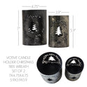 Shimmering Black Metal Christmas Tree Lanterns Woodland Wreath Candle Holder Set