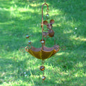 Hanging Animal Bird Feeder & Garden Mobile, Rustic Metal Yard Art in Rust