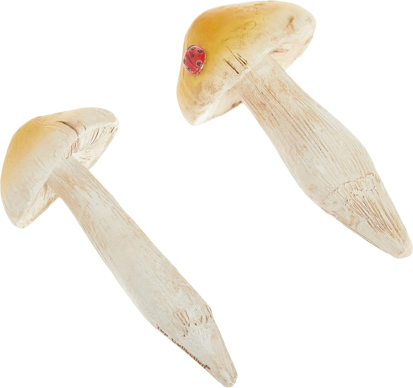 Miniature Fairy Garden and Terrarium Set of 2 Yellow Mushrooms, Ladybug Accent