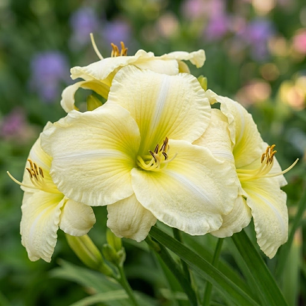 Daylily 'Flutter of Angels' Near White 6" Ruffled Blooms on 28" Flowers Scapes