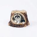 Woodland Raccoon in Tree Stump Planter, Small Rustic Faux Wood Resin Garden Pot