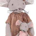 Levlovs Mom and Baby Mouse Plush Dolls in Linen and Eyelet Dresses