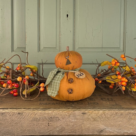 Primitive Fabric Jack O Lantern Pumpkin Figurine Rustic Fall Autumn Folk Art