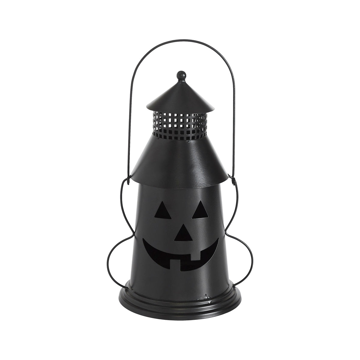 Black Metal Jack-o'-Lantern Halloween Tealight and Votive Candle Holder 12" – styled setting