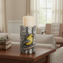 De Leon Collections Resin Birch Log Goldfinch Candle Holder, 6" Stand