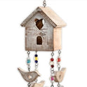 Distressed, Rustic Wood, Metal and Beads Birdhouse Chime, 21" Farmhouse Decor