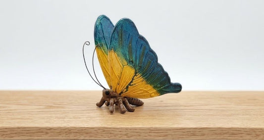 Colorful Blue and Yellow Resin Sitting 6" Butterfly Garden Accent