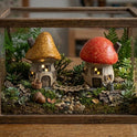 Toadstool Whimsical Light-Up Ceramic Mushrooms Small 5.83" Houses, Set of 2