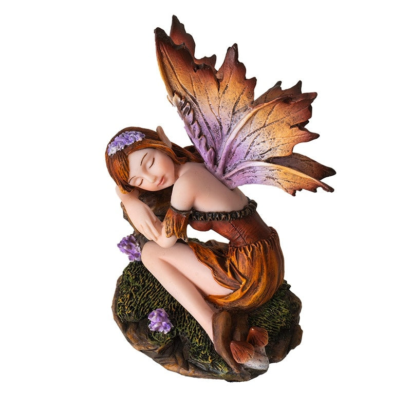 Miniature Sleeping Fairy Figurine with Leaf Wings, Woodland Faery Decor