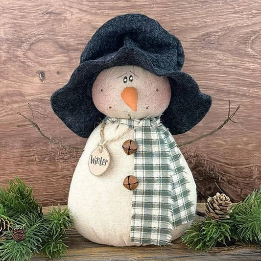 Winter the Snowman Folk Art Primitive Fabric Doll Rustic 8.5" Christmas Figurine