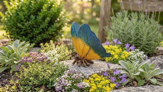 Colorful Blue and Yellow Resin Sitting 6" Butterfly Garden Accent