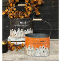Halloween Ghost Metal Tins "Hello Spooky Season" & "Happy Halloween" Bucket Set