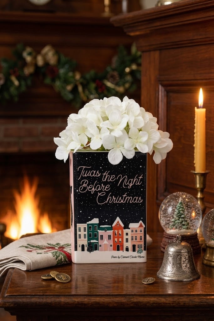 Twas the Night Before Christmas, C. Moore Holiday Themed 8" Ceramic Book Vase