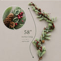 Christmas Artificial Variegated Holly, Fir, Pinecones and Berries Garland, 58"
