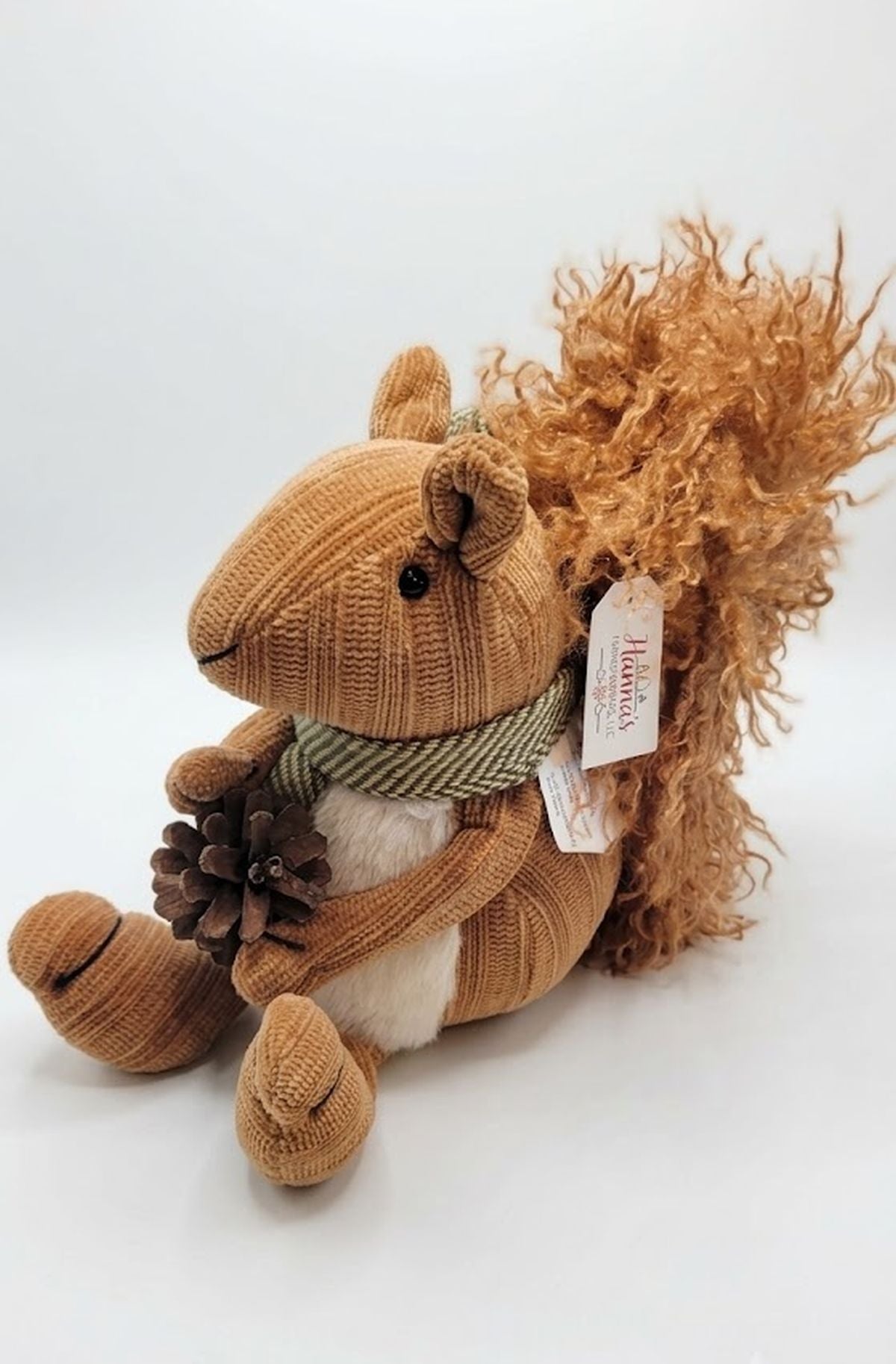 Rustic Squirrelly Harvest Sitter Autumn Squirrel with Scarf & Pinecone Accent