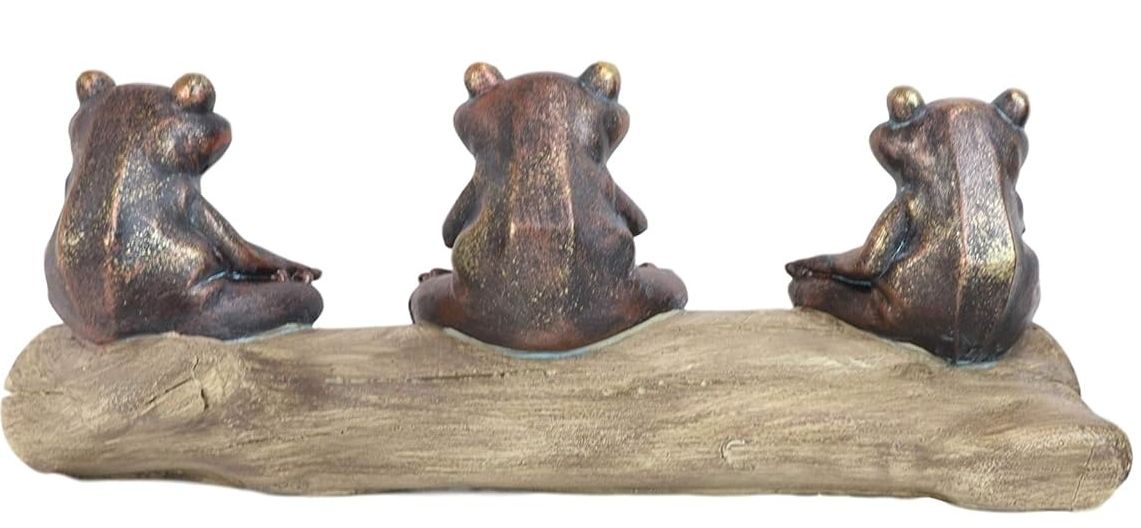 Meditating Buddha Yoga Frogs Sitting On Log Resin Statuette Home Decor, 10"