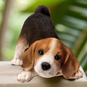 Realistic Adorable Crouching, Playful Beagle Puppy Dog Resin Figurine 7.5"