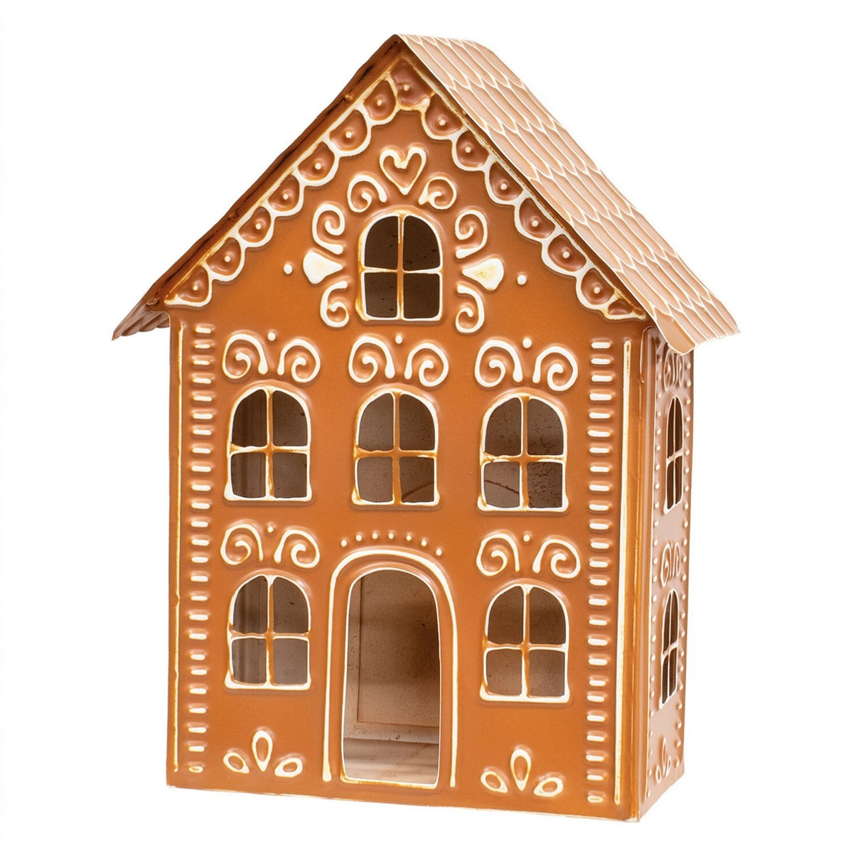 Gingerbread House Large 12" Metal Luminary - Christmas Village Holiday Decor