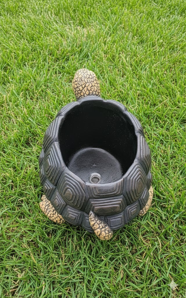 Heavyweight Cement Turtle Small Planter with Drain Plug, 9.3"