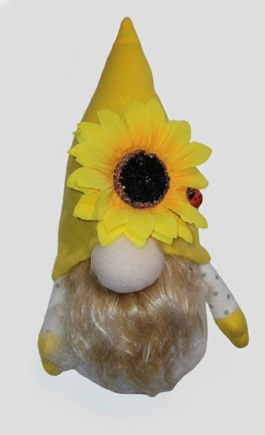 Fabric Beanie Garden Gnome with Sunflower & Ladybug Accent