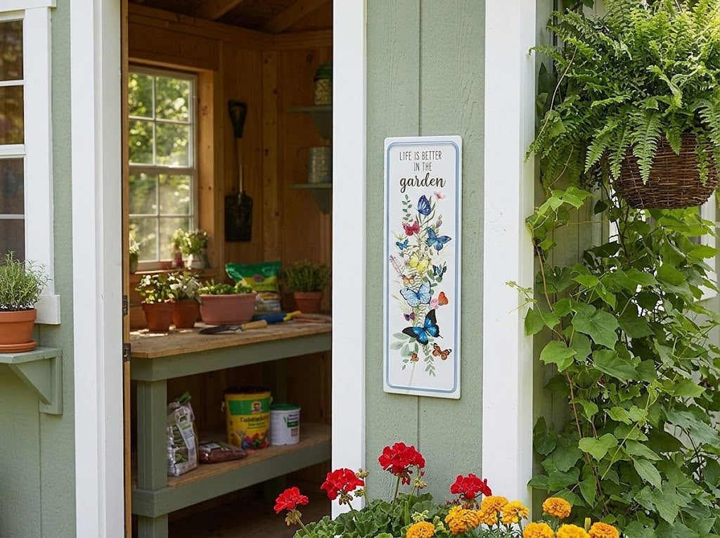 Life is Better in the Garden Metal Sign 16x5.25 Butterfly Wall Art Outdoor Decor