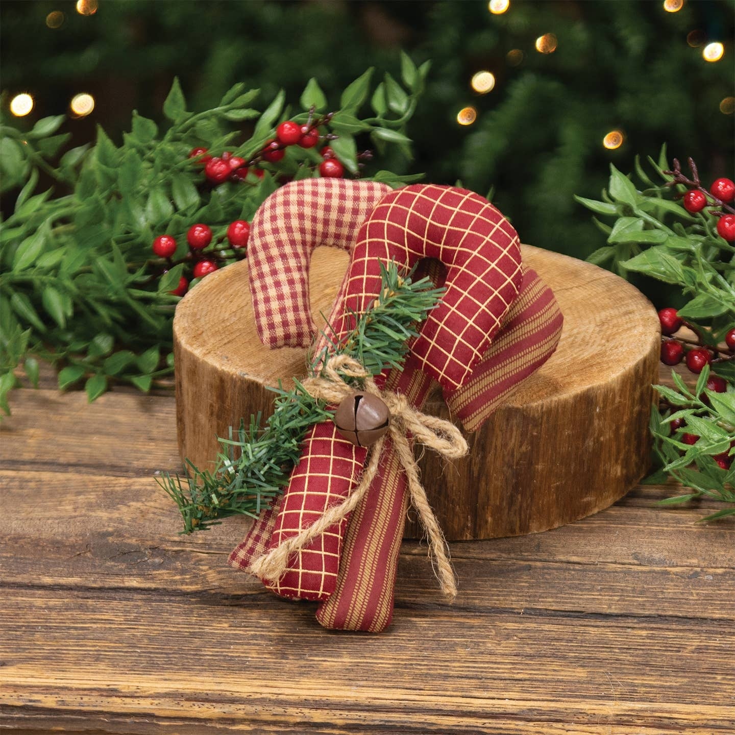 6" Primitive Fabric Candy Canes, Set of 3 - Rustic Christmas Bowl Fillers