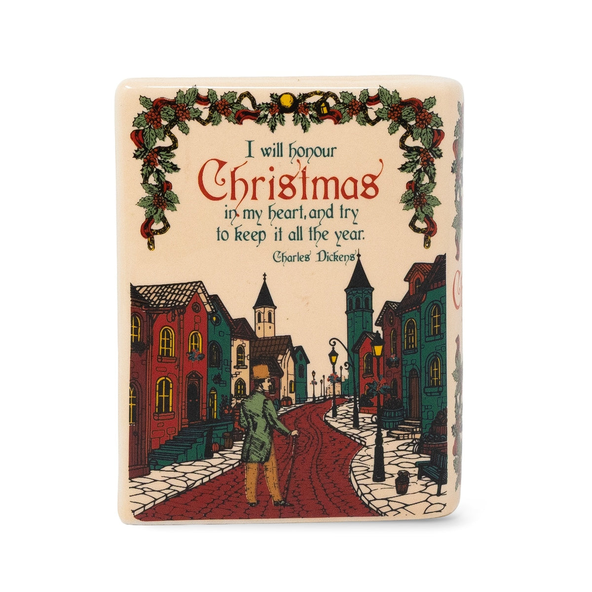 Charles Dickens A Christmas Carol Miniature 3 1/2" Ceramic Book Candle
