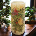Antique White Winter Cardinals & Holly 6" Battery-Operated LED Candle